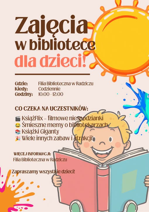 Zdjęcie do Zaproszeie na zajęcia do Filii Bibliotecznej w Radziczu